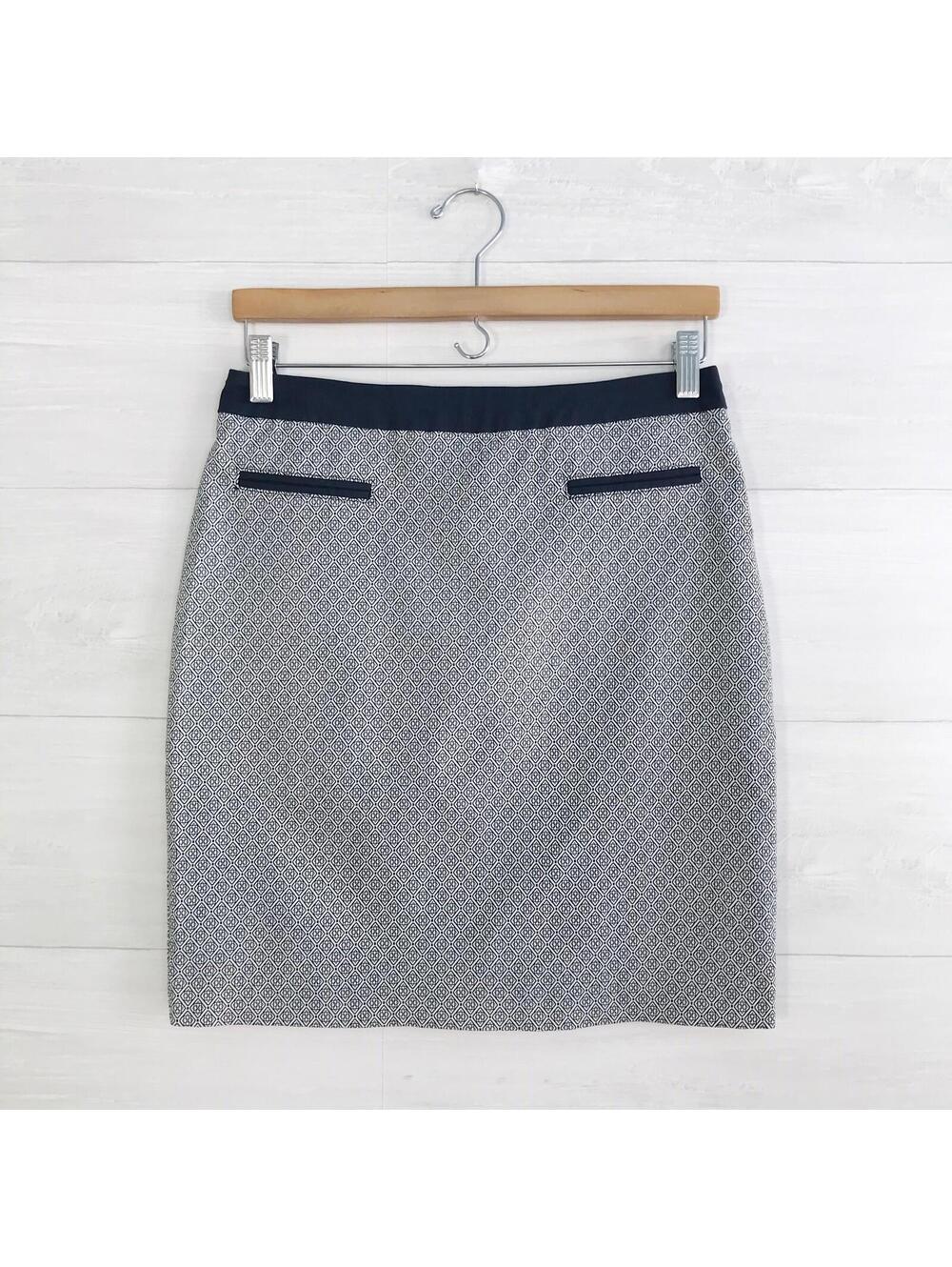Margaret M Petites Navy Geometric Pull On Stretch Pencil Skirt M Petite